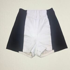 Vintage 90s white leather colorblock high waisted shorts, biker pinup rocker